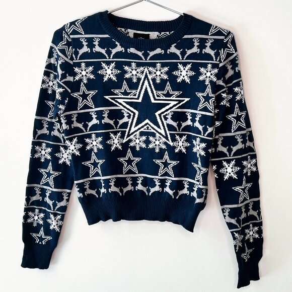 Dallas Cowboys Ugly Holiday Cropped Sweater in Navy - Size M - Picture 1 of 3